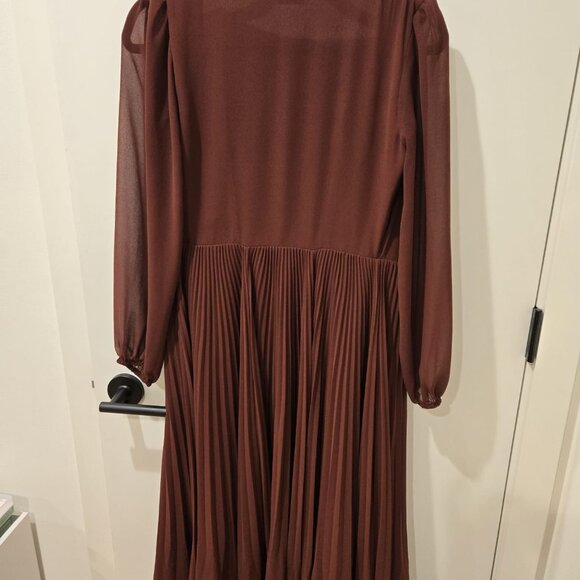 Aritzia Wilfred Beaune Dress Pleated Wrap Long Sleeve Burgundy Size Extra Small - Picture 6 of 13